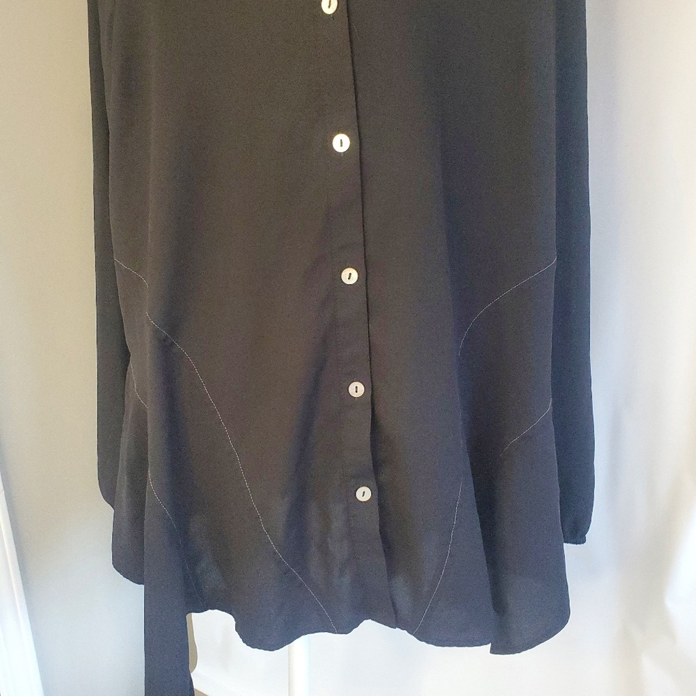 LOGO Women's Size L black lagonlook button front asymmetrical blouse - Picture 4 of 10